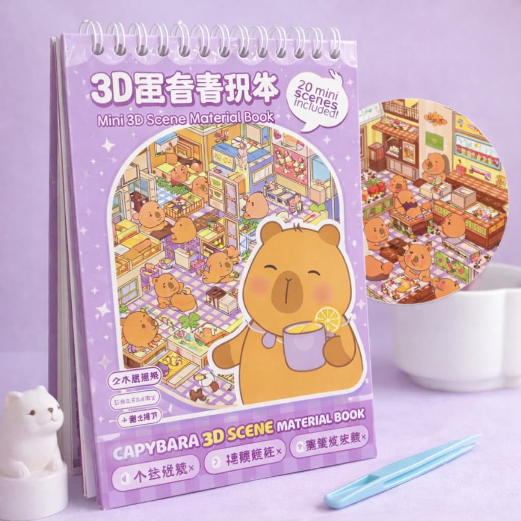 Caderno Adesivos 3D Cenários + Pinça 500 Stickers Book Mini Scrapbook Diy Mundos Livro Infantil Montar E Decorar