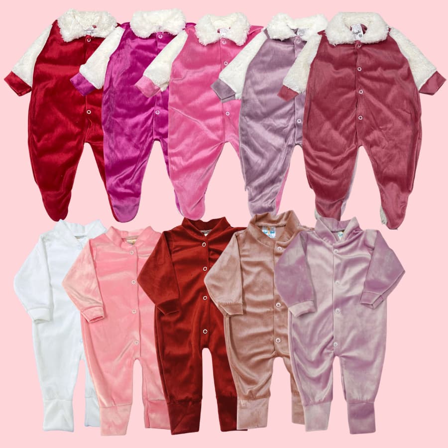 Macacão Menina Manga Longa Plush liso e carneiro