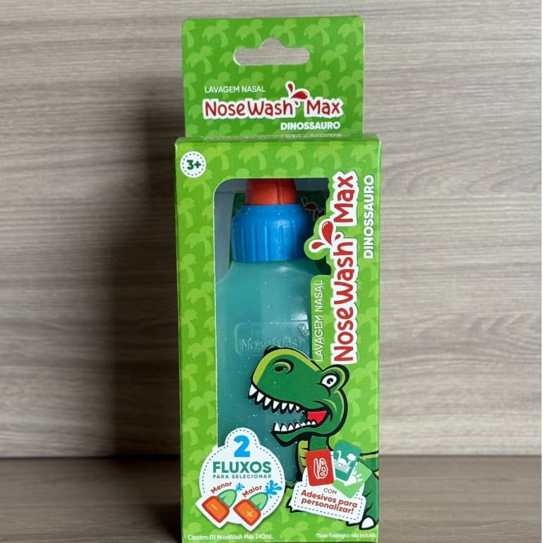 Lavador Nasal MAX 240ML DINOSSAURO  Controle de Fluxo e Bico Supersoft - NOSEWASH