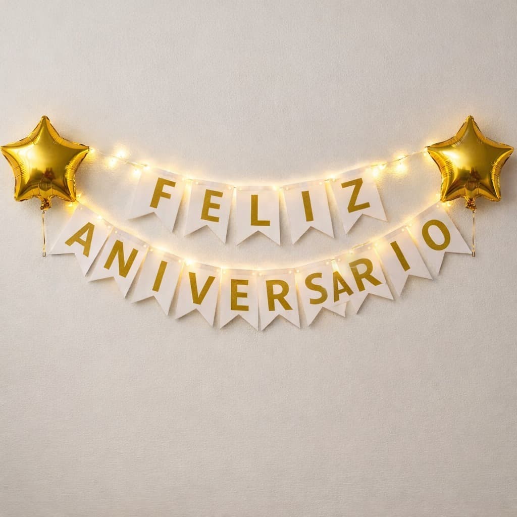 Faixa Feliz Aniversário Bandeirinha com LED + 2 BALÃO ESTRELA Festa aniversário decoração