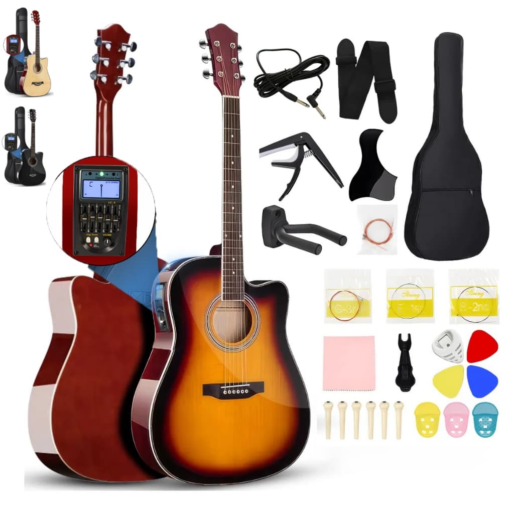Kit 38in Violão Acústico Folk C/afinador+estojo P/iniciante-Violão Eletroacústica P/iniciante