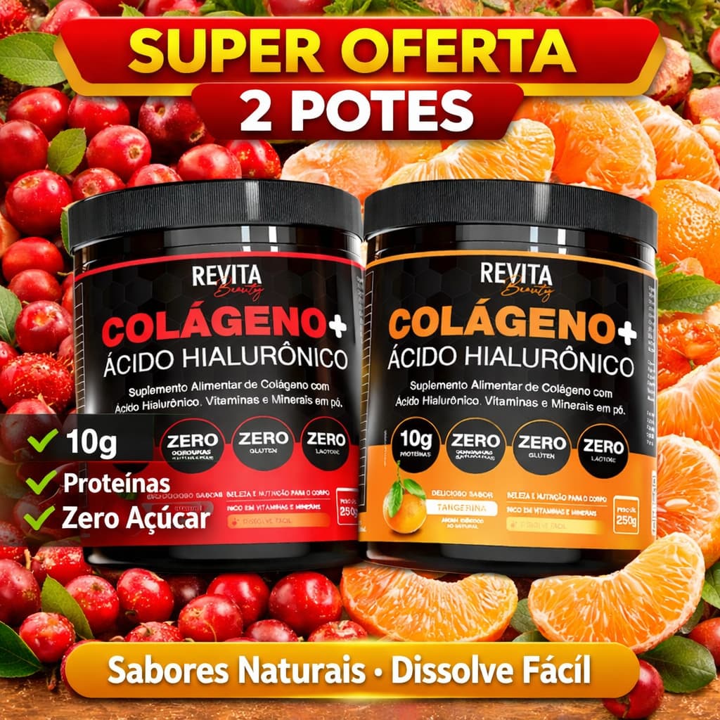 Colágeno + Ácido Hialurônico Zero Açúcar e Verisol - Revita Beauty | 3 Sabores Natural Pote de 250g