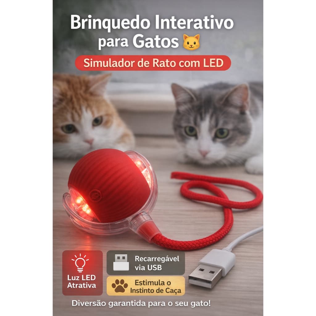 Bola Para Pet Interativa Gatos | Simulador Rato Inteligente Recarregável | Diversas Cores
