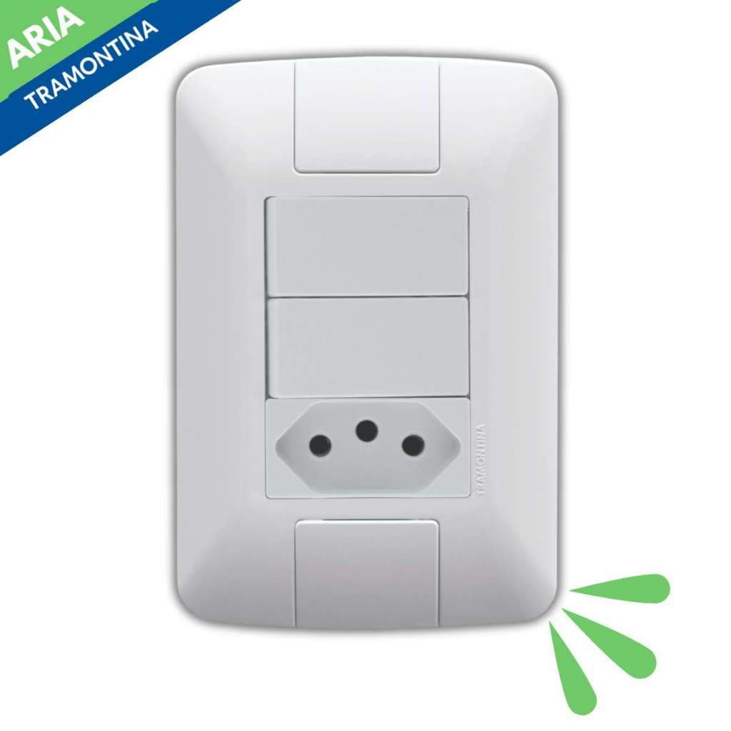 Conjunto 4x2 com 2 Interruptores Simples e 1 Tomada 10A Aria Tramontina