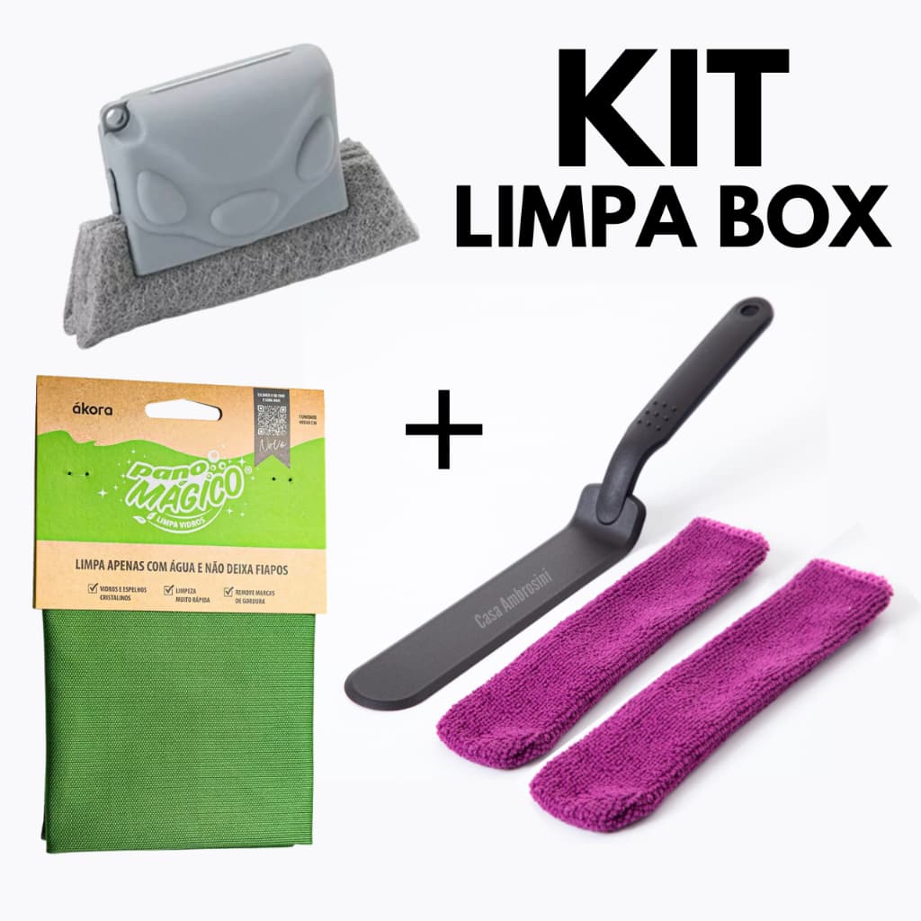 KIT Limpa Vãos Ákora + Escova Limpador Janela + Pano Mágico Limpa Vidro Original