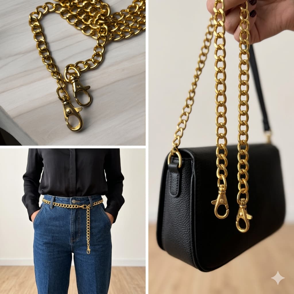 Alça para Bolsas em Corrente 1,20 metro com Mosquete