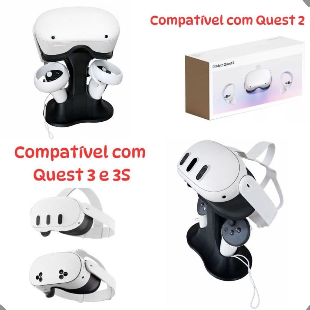 Suporte Base Compatível C/Meta Quest 2, 3 e 3S Organizador de Mesa P/ Óculos VR e Controles