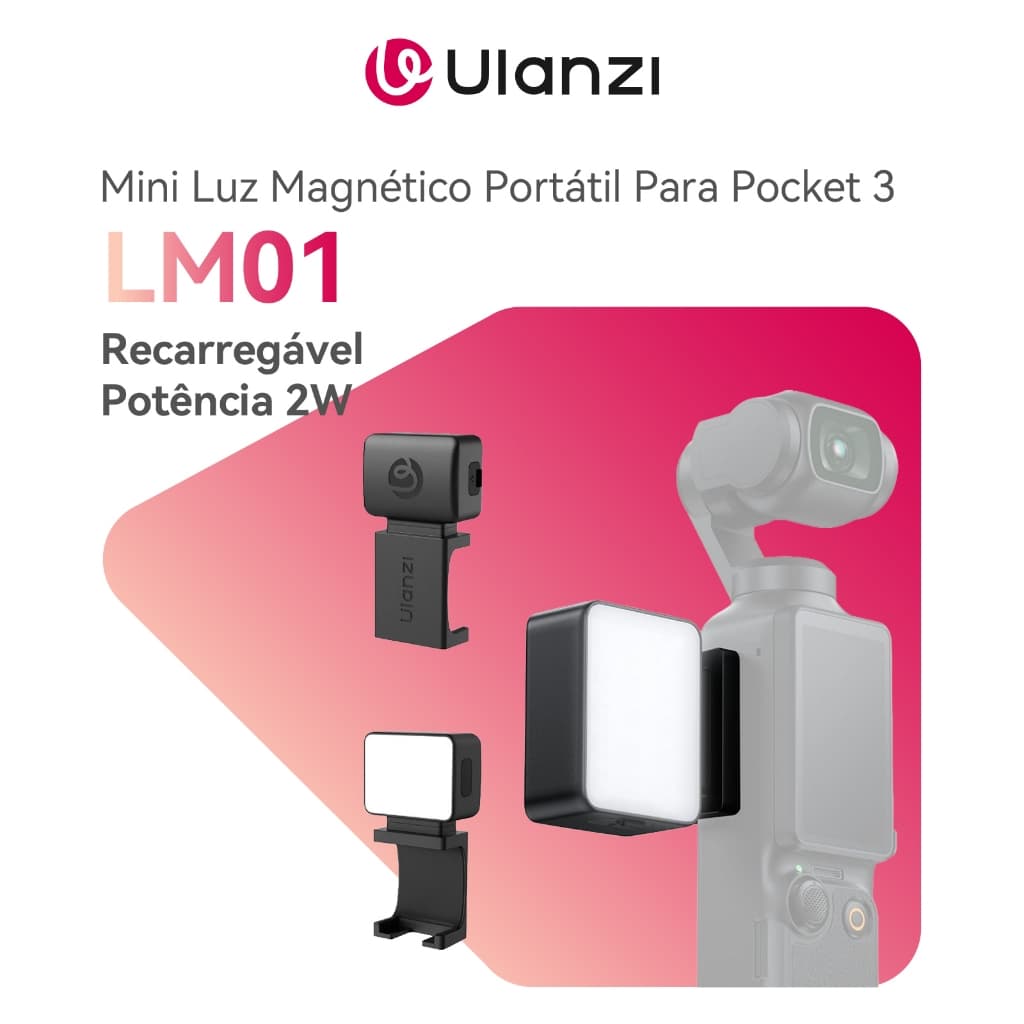 ULANZI LM001 Mini Luz LED Magnética 2W para Osmo Pocket 3, 5800K, CRI95+, USB-C, IPX4