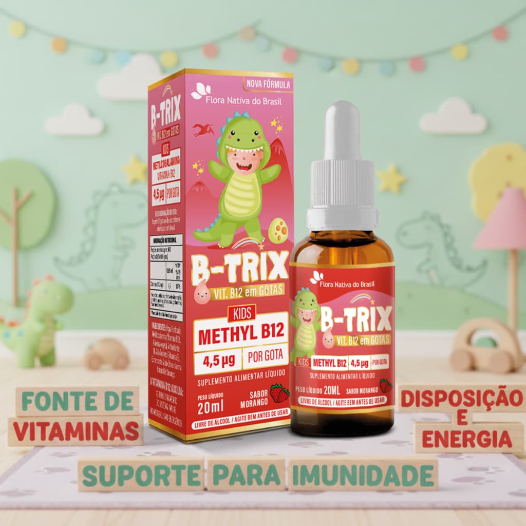 B-Trix Kids Suplemento Infantil de Vitamina B12 (Metilcobalamina) 20ml Sabor Morango - Flora Nativa