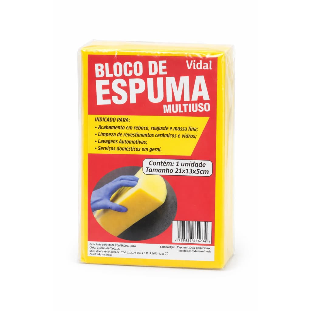 kit 1 ou 2 Blocos de Espuma Multiuso para Limpeza e Acabamento | Espuma Amarela 21x13x5cm