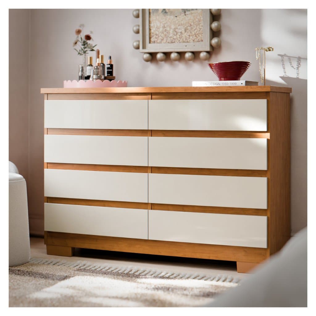 Cômoda Grécia 8 Gavetas com Corrediças Telescópicas MDP MDF para Quarto Casal Solteiro Organizador