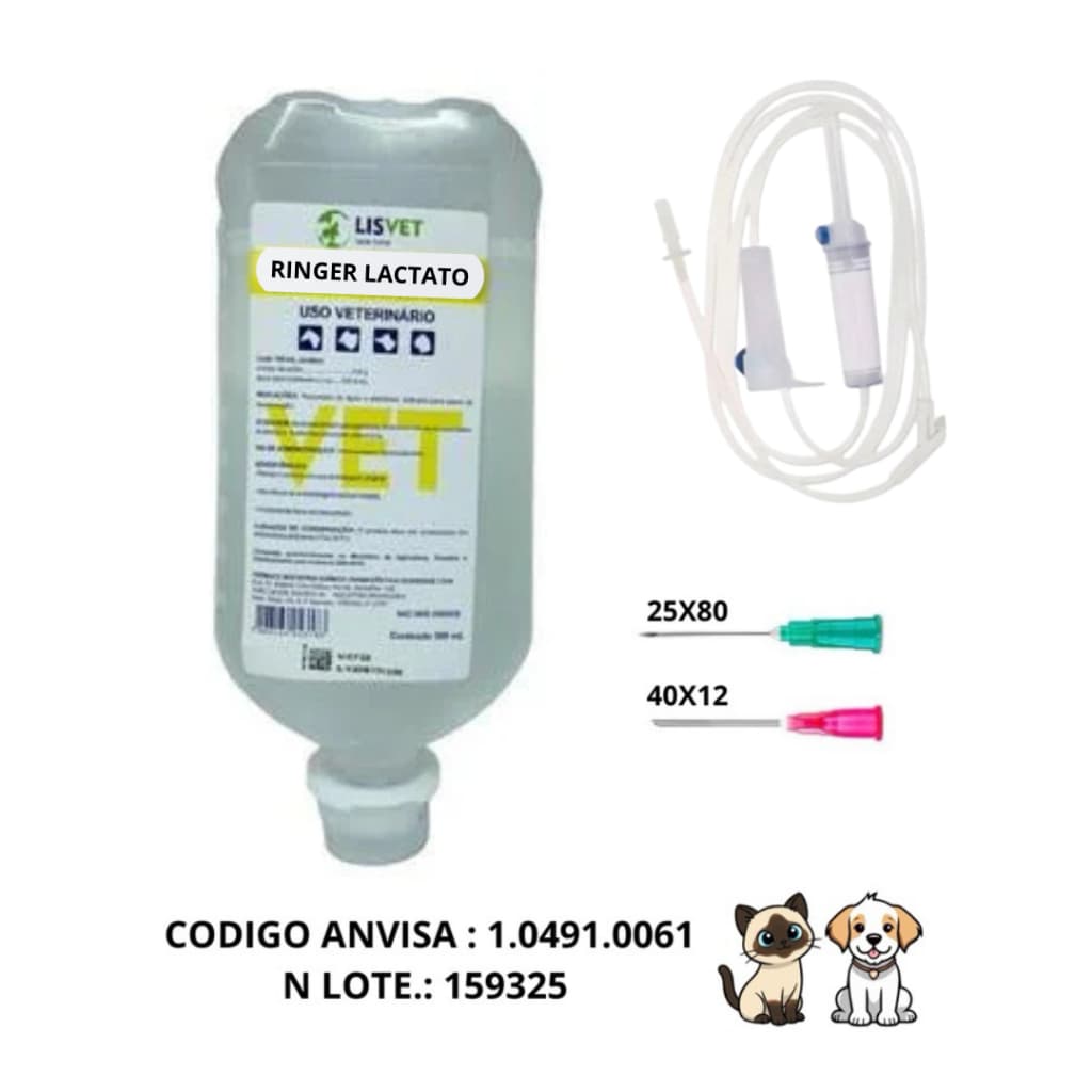 10 Kit Hidratação Ringercom Lactato p caes e gatos