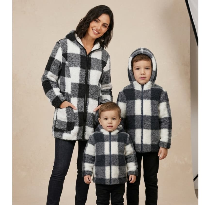 jaqueta xadrez quentinha casaco tedy casaco femenino casaco infantil jaqueta infantil blusa de frio  invierno com touca