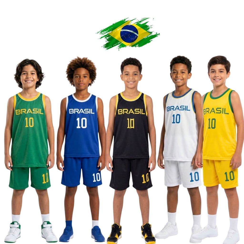 Conjunto Brasil Infantil Menino Futebol Regata e Short Esportivo Seleção Brasileira 6 a 12 Anos