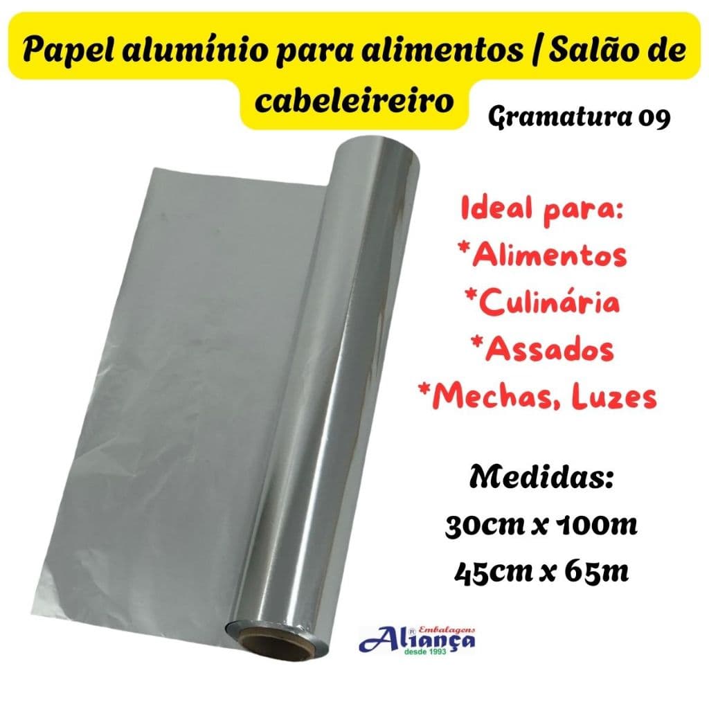 Rolo de Papel Alumínio Profissional para assados, mechas, luzes gramatura 09