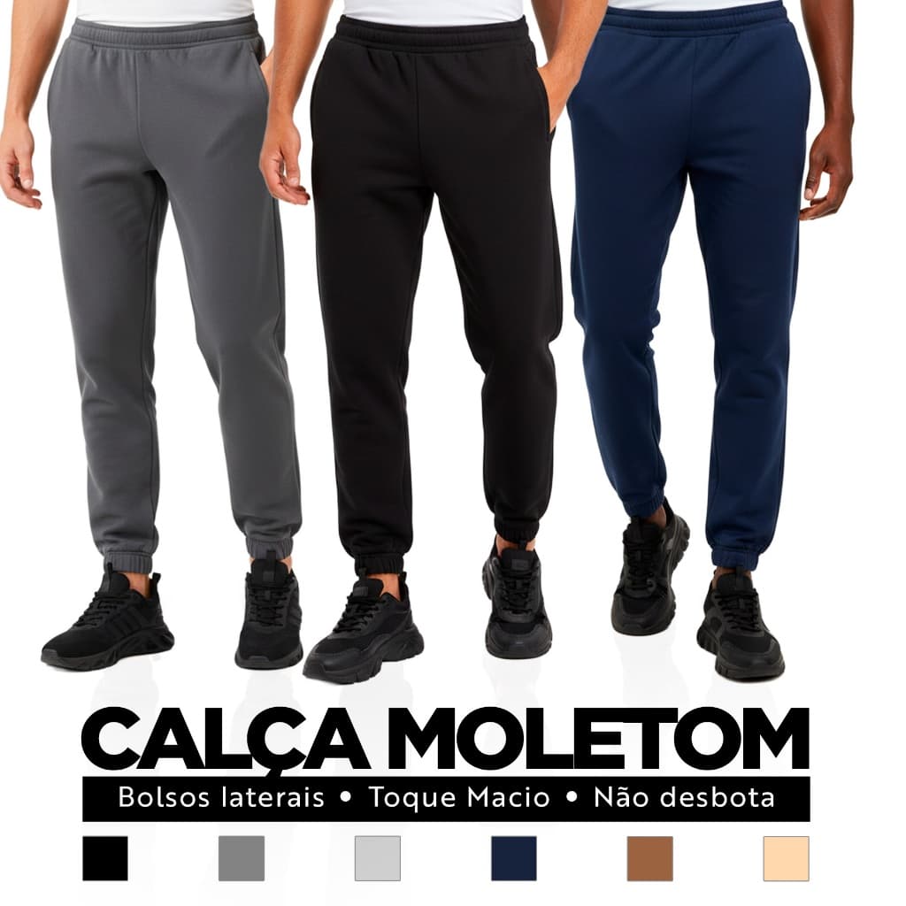 Kit 2 Calças Jogger Moletom Masculina Premium, Bolsos Laterais - Conforto e Estilo Casual Esportivo