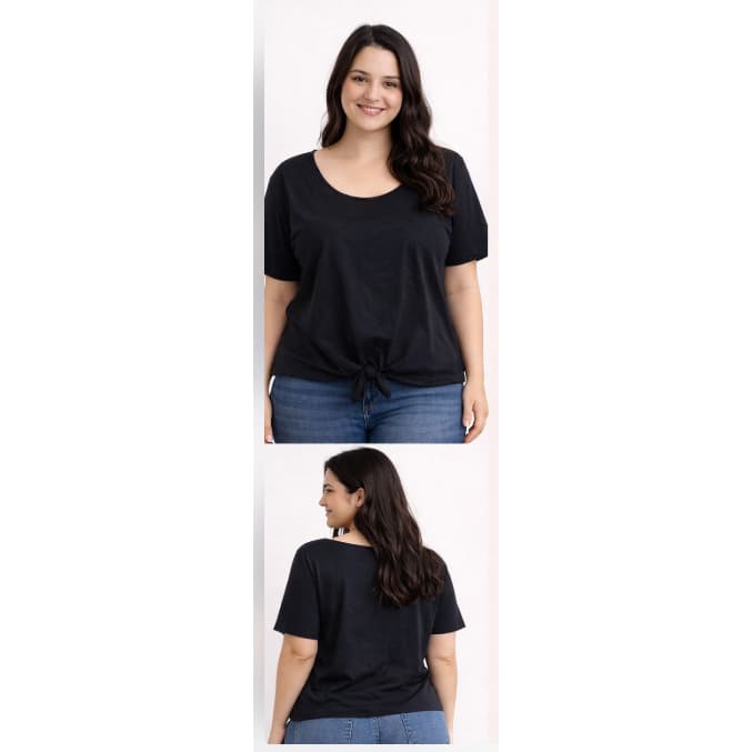 Blusa feminina Preta com Amarração Frontal Tamanho G (42-44) – (Usada)