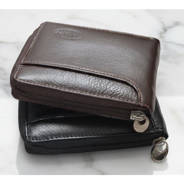 Carteira Zíper Masculina Couro Legitimo Bovino Fecho Zíper Especial Cor Marrom