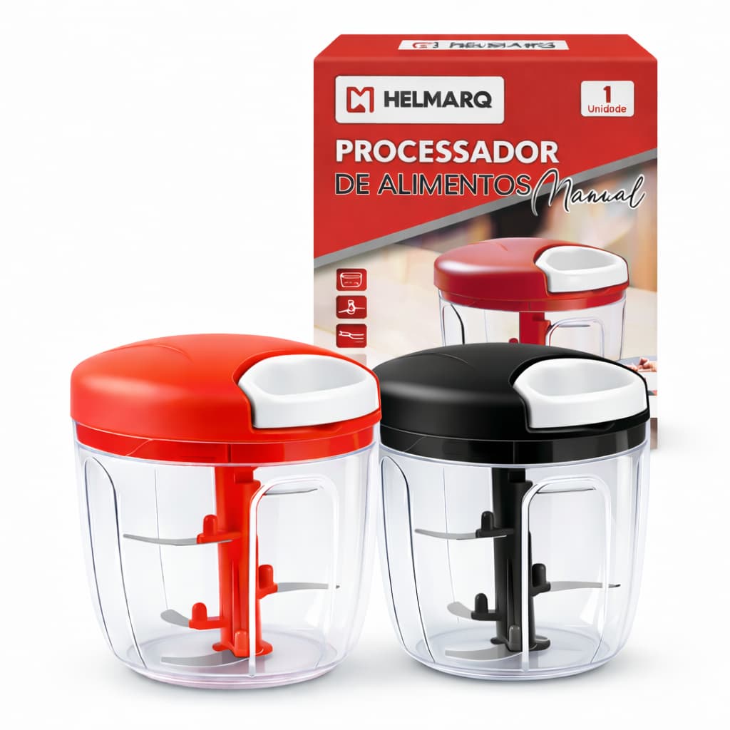 Processador De Alimentos Manual Grande 5 Lâminas Inox 900ml
