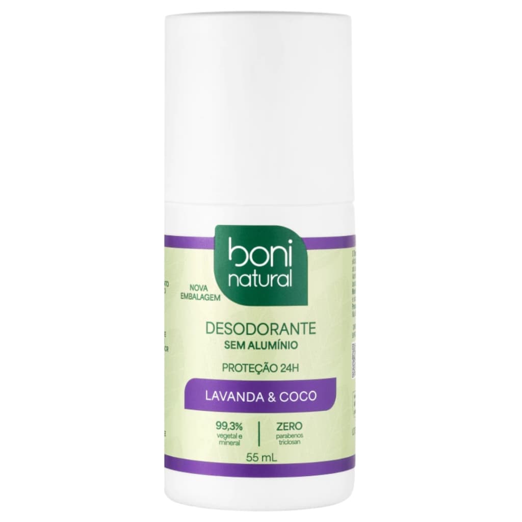 Desodorante Boni Natural Roll-On Natural Coco E Magnésio Vegano Lavanda 24Hrs Proteção 55ml