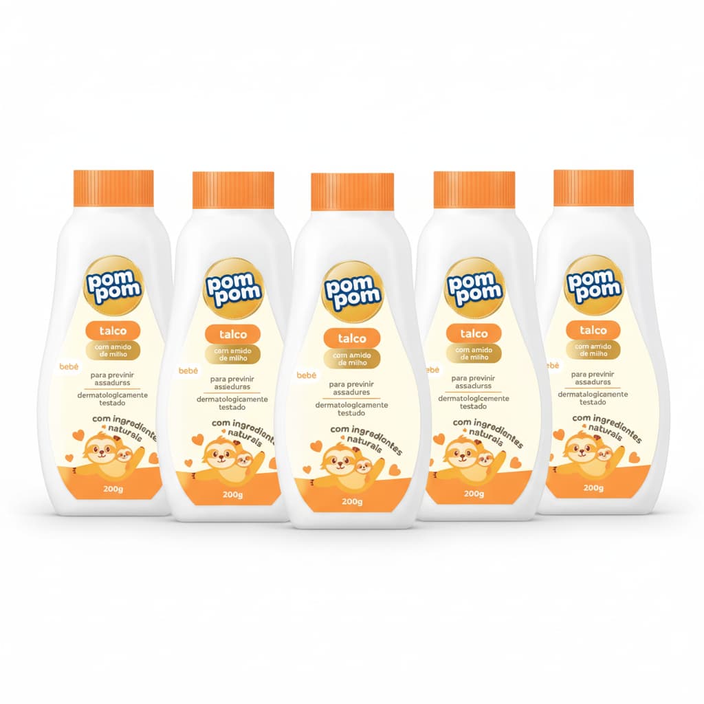 5x Talco Infantil Pom Pom 200g