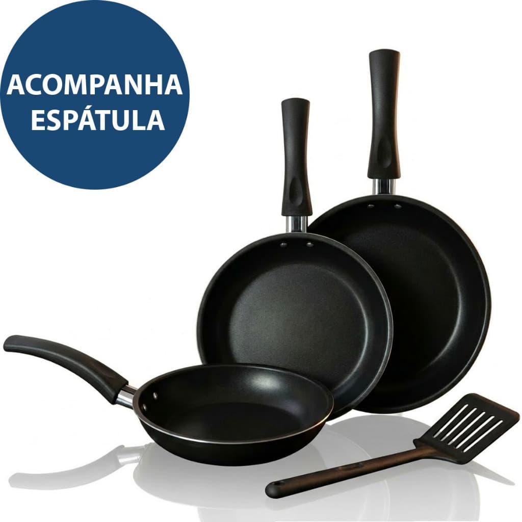 Jogo de 3 Frigideiras Antiaderente Kit  Espátula Resistente Conjunto Francesa Casa Completa