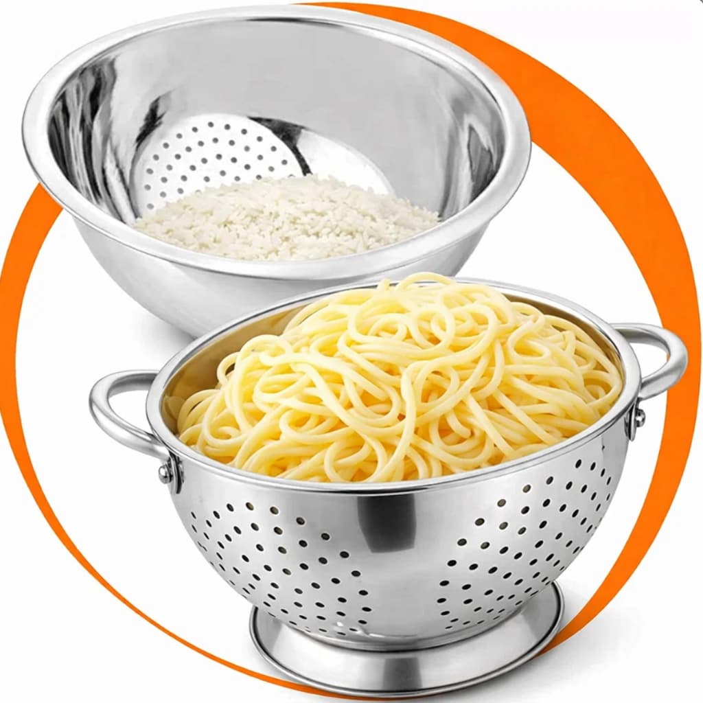 Escorredor de Macarrão Legumes Frutas Inox com Alças 23/24/28cm Peneira Cozinha Tigela Inoxidável Resistente