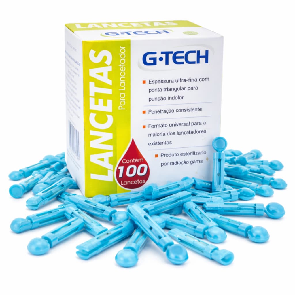 Lancetas G-Tech 28G Teste de Glicose Diabetes C/100 und Lancetador