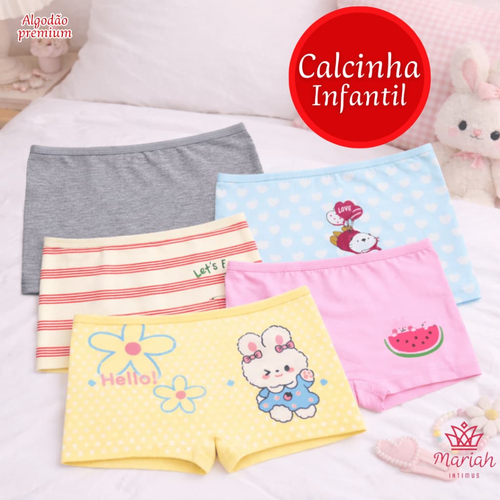 Kit 12/10/6 ou 3 Calcinhas Infantis Boxer Algodão Premium Cores Sortidas