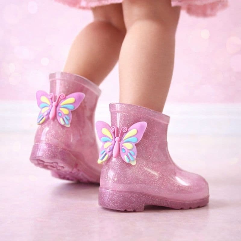 Galocha Infantil Borboleta Menina Bota Feminina Criança Leve Macia  Confortável