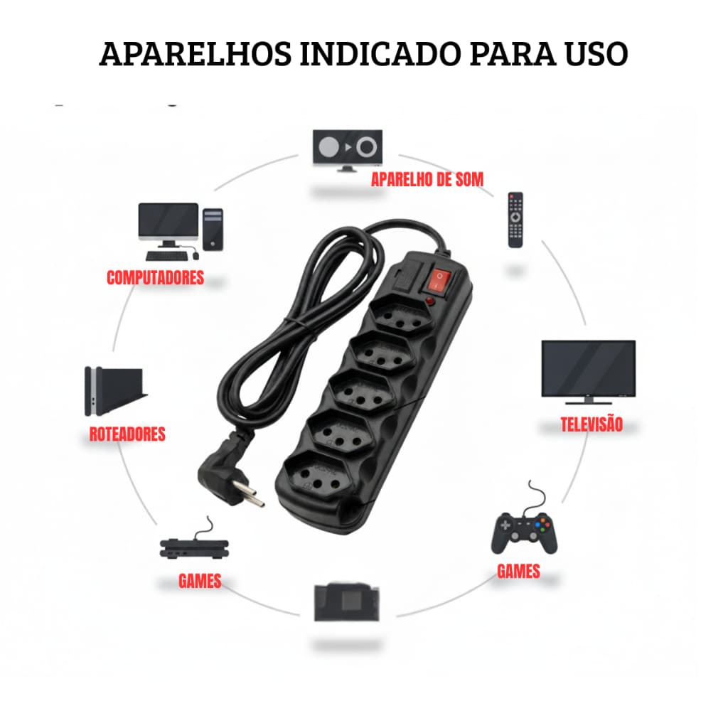 Filtro de Linha Extensão de 5 Tomadas Tripla Pluq 90°