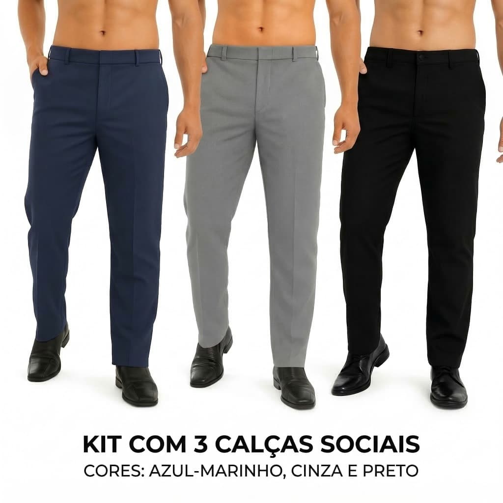 kit 1, 2 ou 3 Calça Social Masculina Slim Oxford Esporte Fino 4 Bolsos Trabalho Igreja 36 ao 52