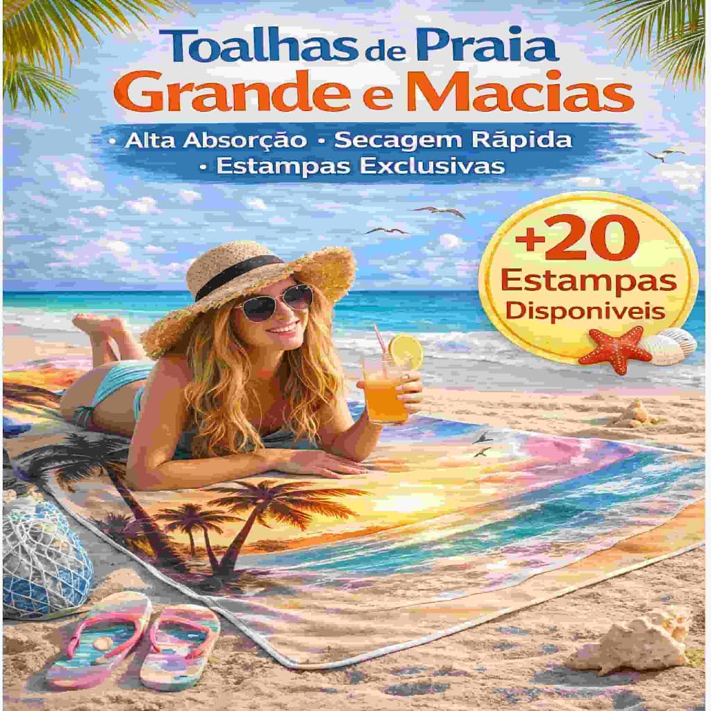 Toalha de Praia Felpuda Secagem Rápida 70x140 / 80x160 / 100x180 Leve e Absorvente