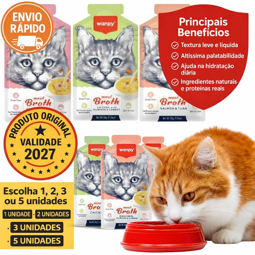Wanpy Sopa Caldinho Para Gatos 1, 2, 3 ou 5 un | Caldo Alimento Úmido Petisco Sopinha 50g cada