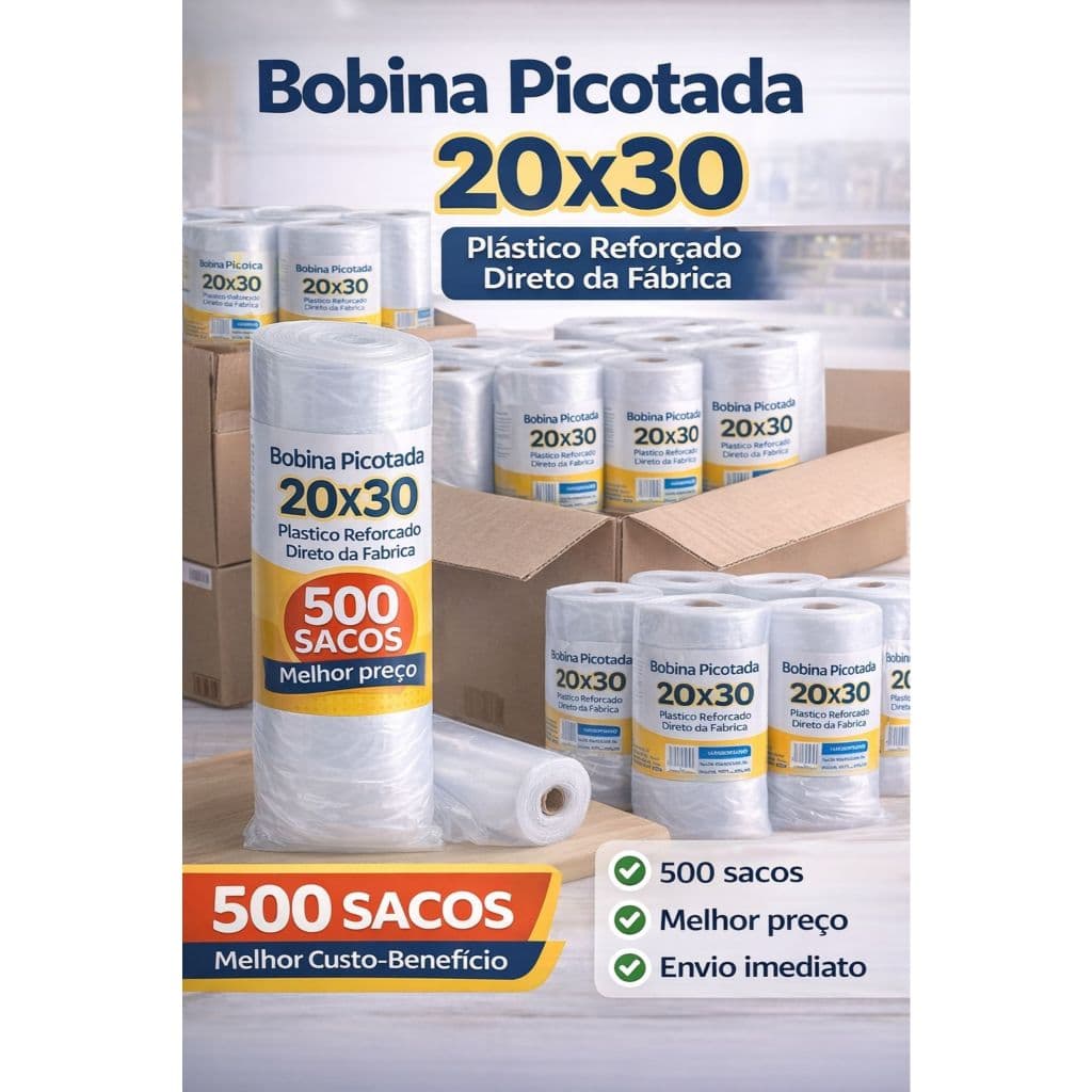 Bobina Picotada 20x30 500 Sacos Plástico Reforçado Melhor Custo Benefício