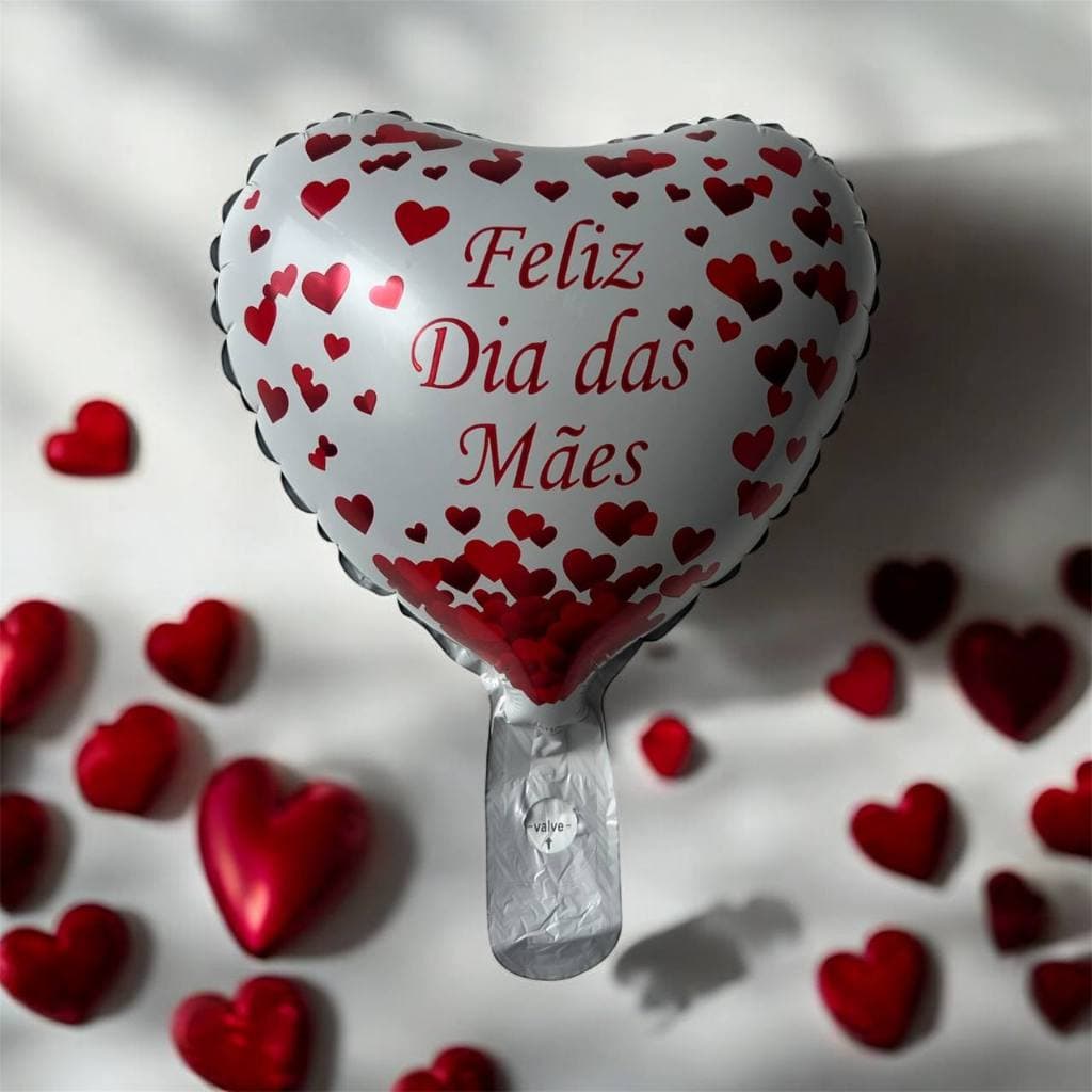 Balões Metalizado Coração Branco Feliz Dia Das Mães 30cm  Decoração Festa