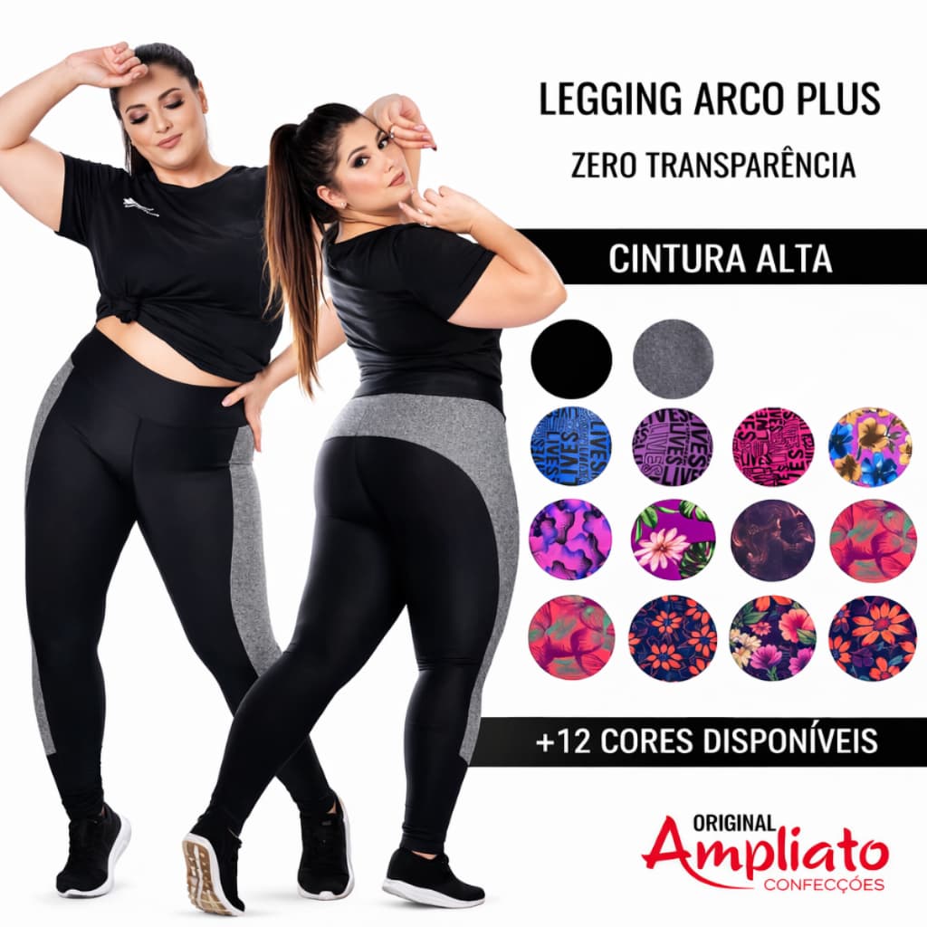 Legging Plus Size Feminina Suplex Cós Alto Não Transparente Alta Compressão Academia 50 52 54 56