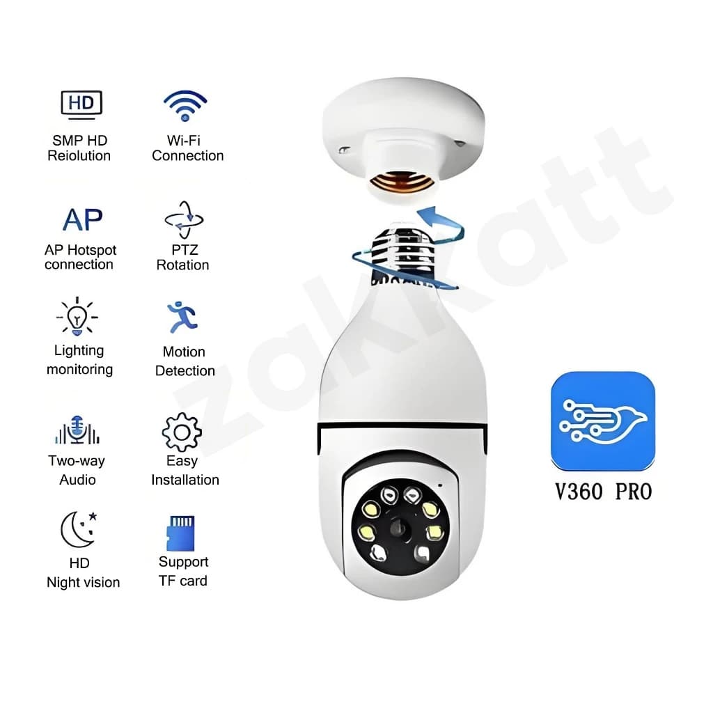 Câmera Segurança Prova D'água Infravermelho Lâmpada Externa 360 Sem Fio Wifi 2.4G G4