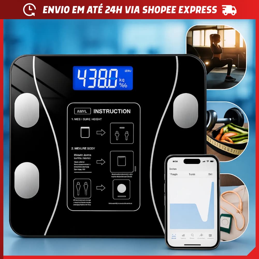 Balança Digital Bioimpedância 180kg Bluetooth Corporal Aparelho Alta Capacidade Android IOS Academia