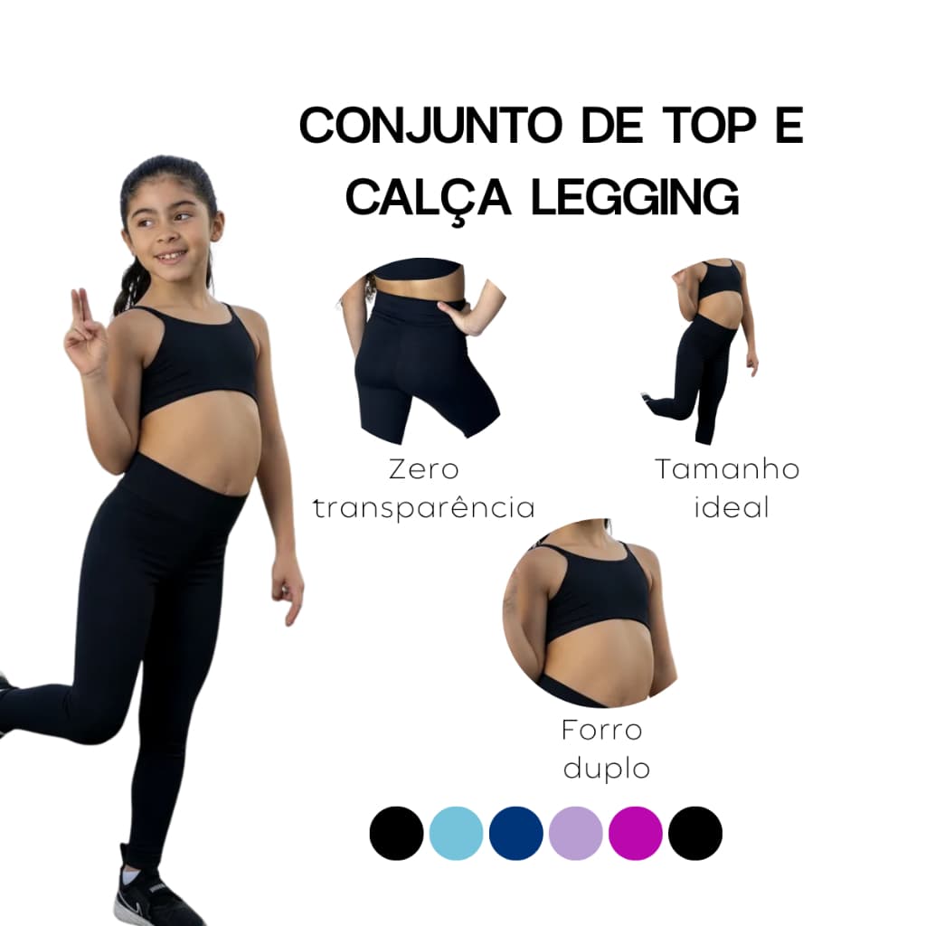 Roupa De Treino Infantil Calça E Top De Lycra Ginastica Kids