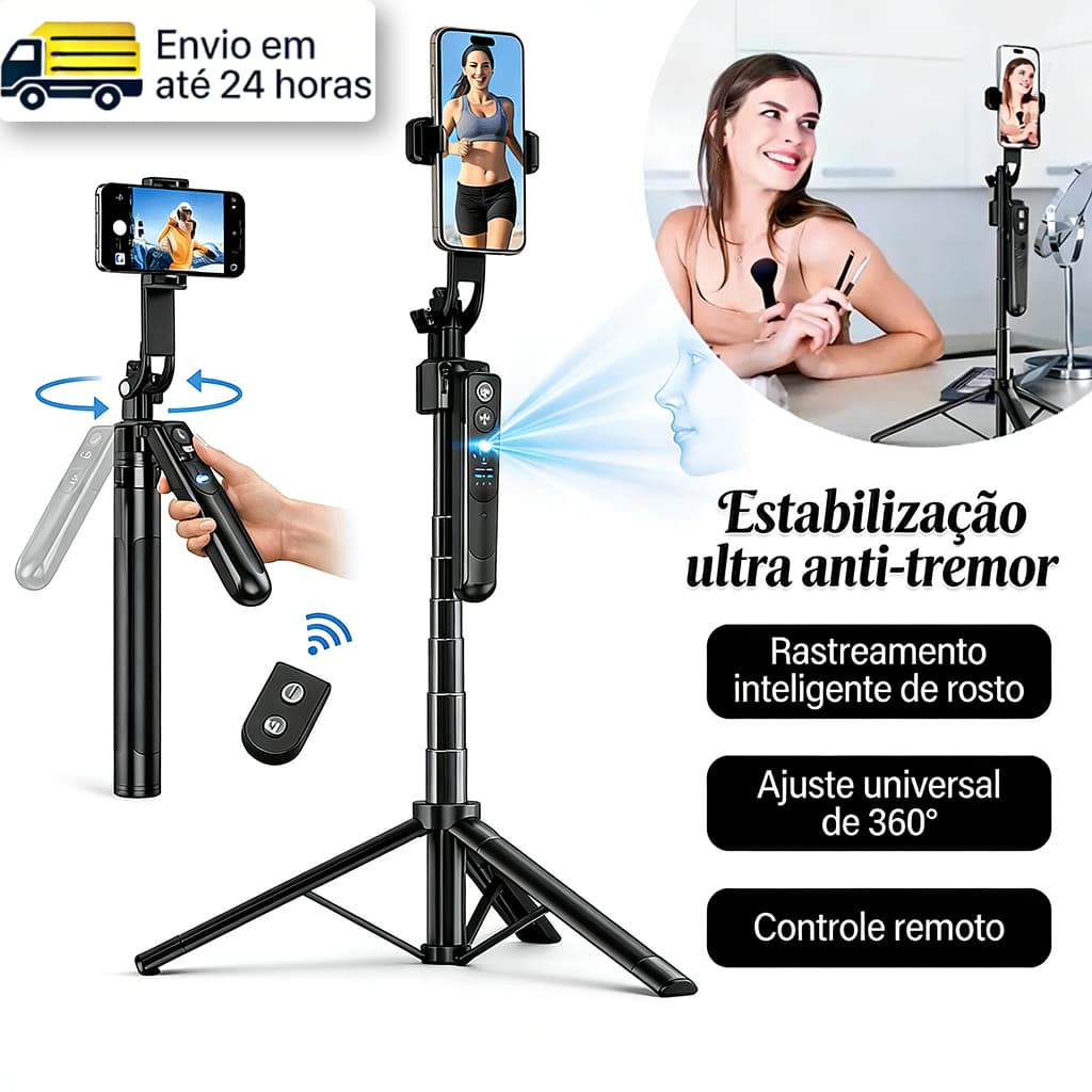 Tripé Estabilizador Inteligente Peining Original com Rastreamento Facial 360° e Controle Remoto Sem Fio
