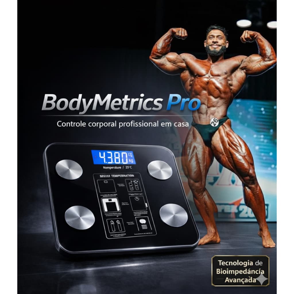 Balança Bioimpedância Digital Bodymetrics Pro Dino - App Inteligente de Alta Precisão