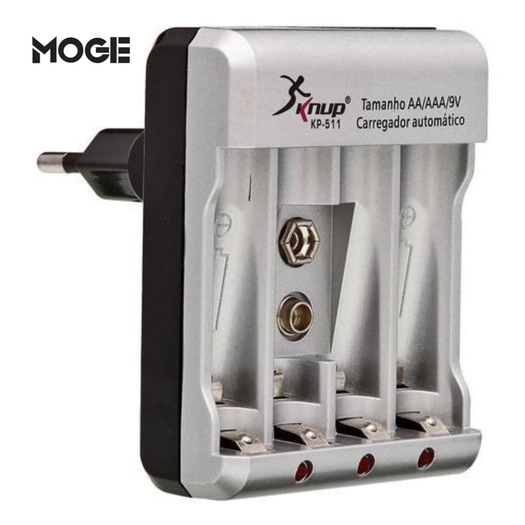 Carregador de Pilhas AA AAA 9V Bivolt Recarregável | Knup KP-511