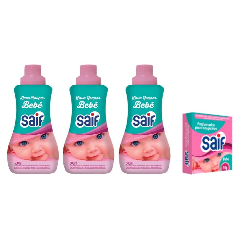 3un Lava Roupas Bebê 500ml Saif + Brinde