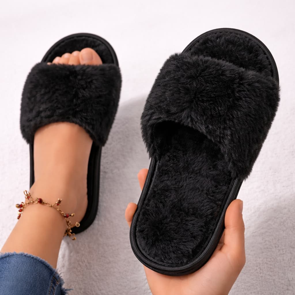 Pantufa feminina Aberta Em Pelúcia de Alta Qualidade