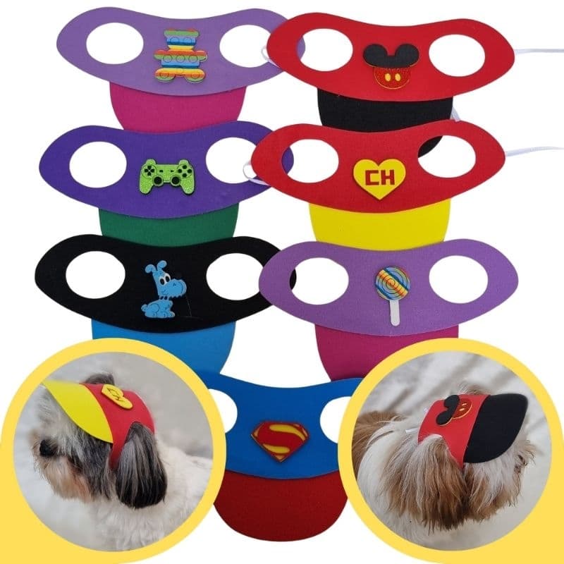 10 Bonés Pet EVA Para Banho e Tosa Cores e Apliques Sortidos Macho e Fêmea.