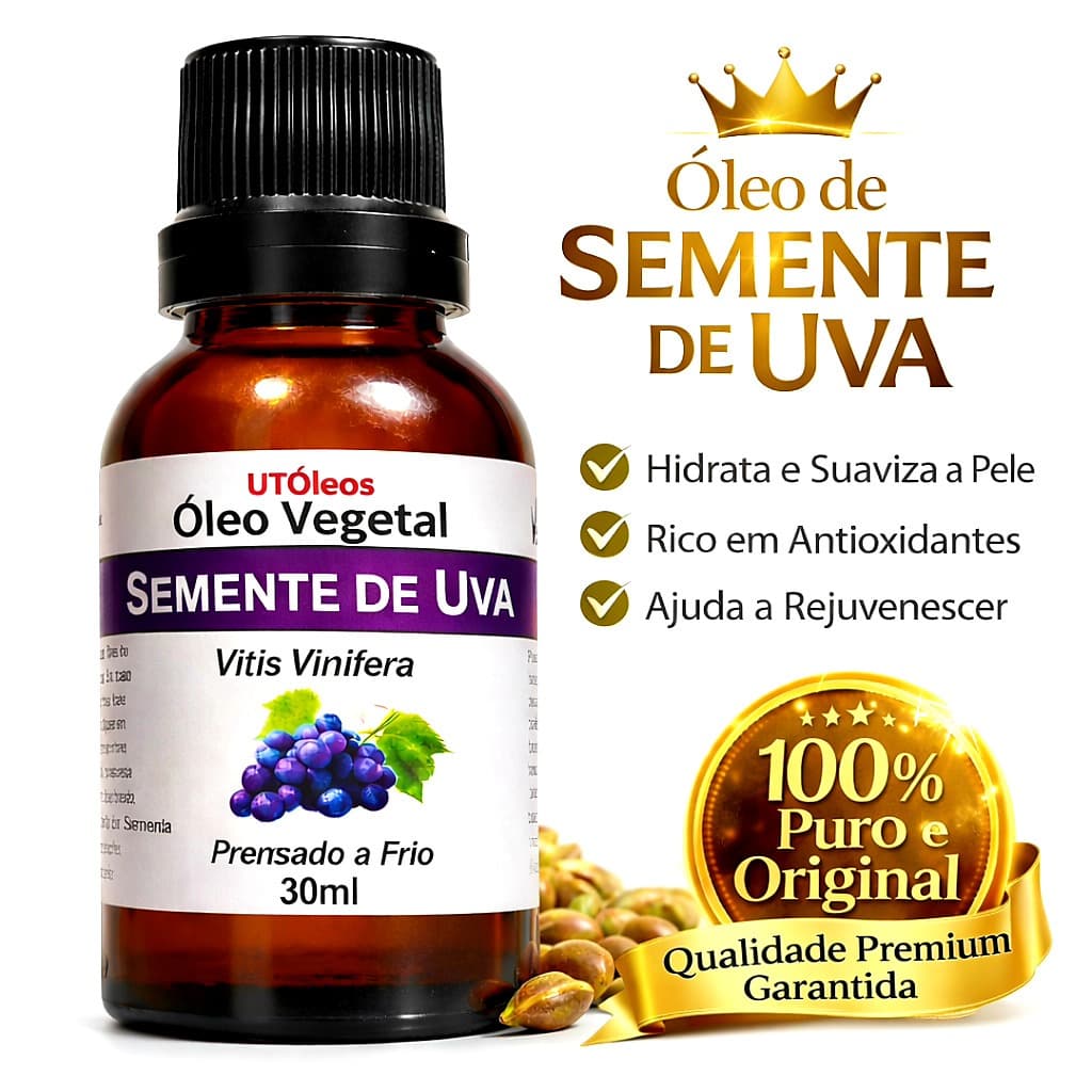 Óleo Vegetal Semente de Uva 100% Puro 30ml Hidratação Leve Toque Seco Uso Corporal Capilar