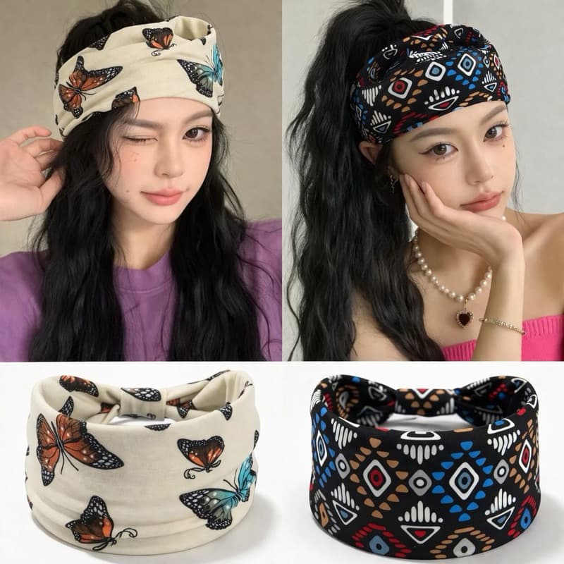 Bandana Faixa De Cabeça Larga Feminina Estilo Boemio Para Esportes Yoga Tiara Elegante