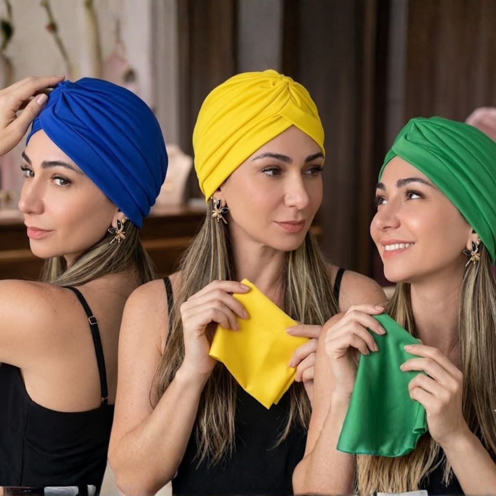Kit 3 Turbantes Feminino Indiano Fechado Com Elástico Estiloso E Confortável Diversas Cores Brasil