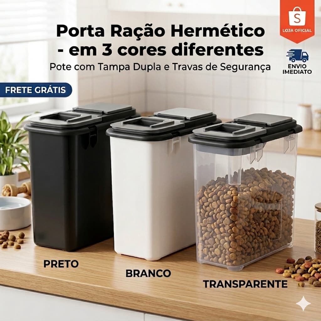 Pote Porta Ração 35 Litros Mec Box com Tampa Vedada e Alças Laterais